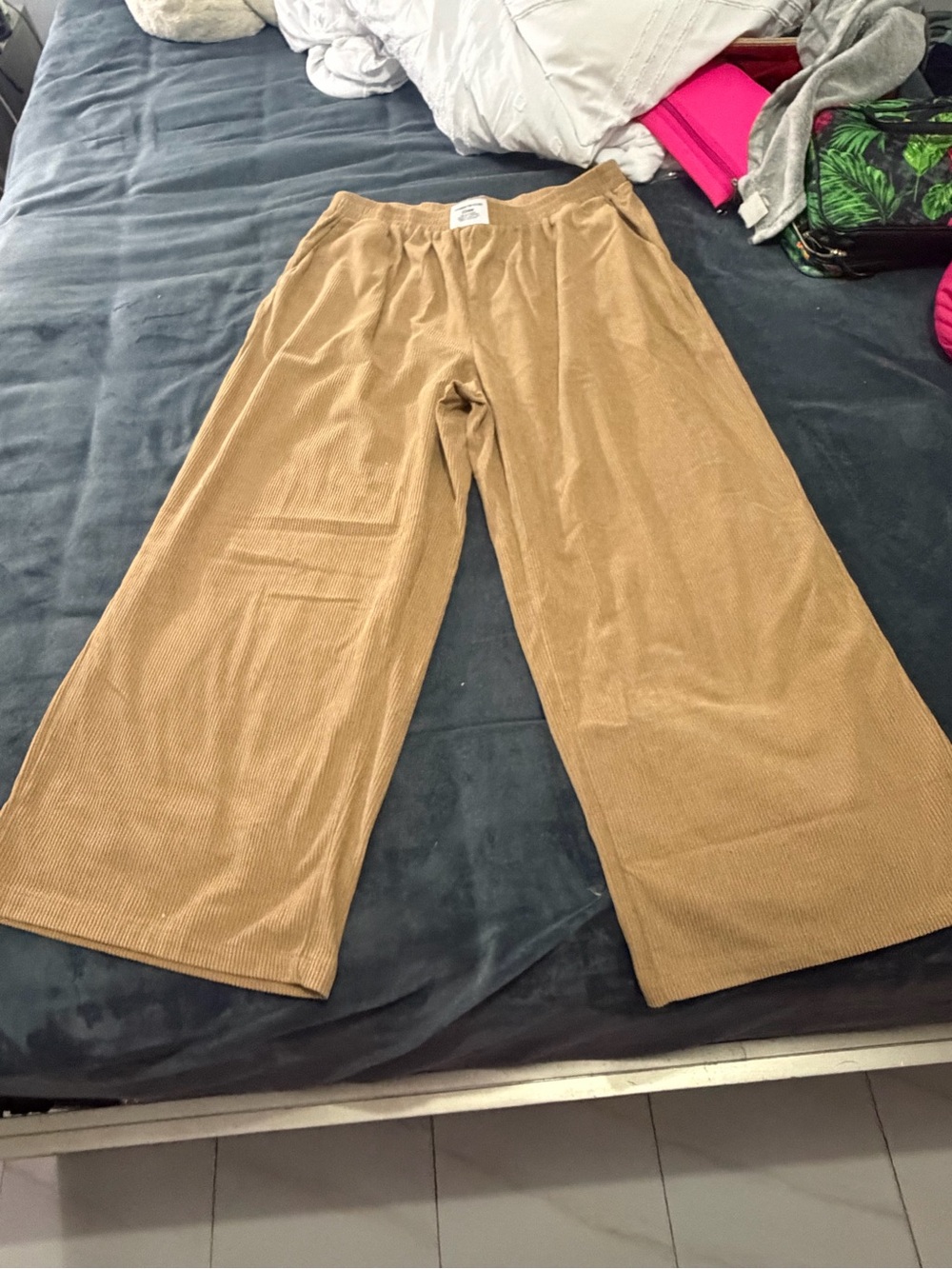SHEIN Wide-Leg Corduroy Pants in Camel Tan